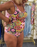 Casual Printed U-Neck One-Piece Swimsuit