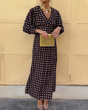 Elegant V-Neck Polka Dot Dress