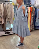 V-Neck Lace Trumpet Sleeve Dress