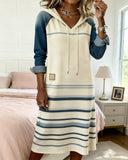 Hooded Striped Color Block Dress