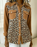 Long-Sleeved Leopard Print Patchwork Shirt