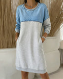 Round Neck Contrast Color Sweatshirt Dress