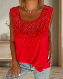 Casual Round-neck Sleeveless Hot-fixed Rhinestones T-shirt