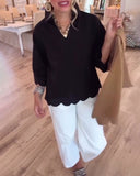 V-Neck Fashion Casual Scallop Trim Blouse