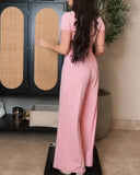 Casual Short-Sleeved Wide-Leg Pants Suit