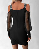 Mesh Rhinestone Off-Shoulder Dress