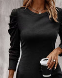 Elegant Puff Sleeve Crew Neck Dress