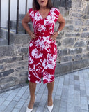 Casual Sleeveless Printed V-Neck Dress