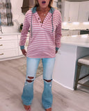Casual Striped Hooded Long-Sleeved T-Shirt
