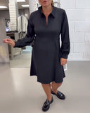 Solid V-Neck Elegant Waist Dress