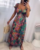 Sexy Floral Short Sleeve Maxi Dress