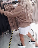 Hooded Shirred Long-Sleeved Ruffle Trim Sweatshirt