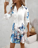 Butterfly Floral Button-down Shirt Dress