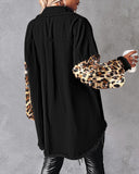 Pocketed Leopard-Print Paneled Coat