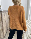 Contrast Color Panel V-Neck Sweater