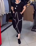 Contrast Color Short Sleeve Print Dress