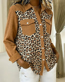 Long-Sleeved Leopard Print Patchwork Shirt
