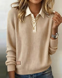 Lapel Patchwork Pullover Jumper