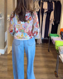 V-Neck Floral Colorful Print Blouse