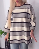 Casual Round Neck Loose Striped T-Shirt