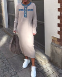 Denim Patchwork Round Neck Knitted Dress