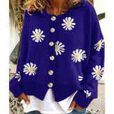 Women's Daisy Pattern Embroidered Knitted Cardigan Sweater