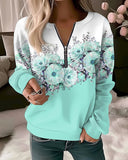 Floral Print Crew Neck Half Zipped Sweatshirt