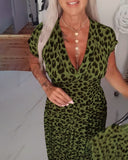 Elegant Leopard Print V-Neck Dress