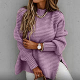 Casual Solid Side Slit Chunky Loose Knitted Sweater