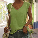 Women Solid V Neck Tank Top Loose Sleeveless Vest Tee Plus Size