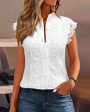 Elegant Solid Color Stand Collar Lace Blouse