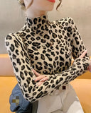 Turtleneck Leopard Print Fashionable Pullovers