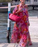 Colorful Printed Lantern Sleeve Loose Dress