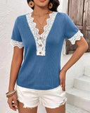 T-Shirt With V-Neck Lace Trim Knit