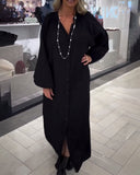 Lantern Sleeve Loose Button Dress