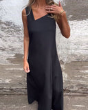 Irregular Square Neck Solid Color Dress