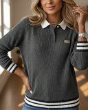 Shirt Collar Contrast Pullover