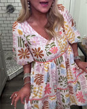 Cute V-Neck Floral Print Dress