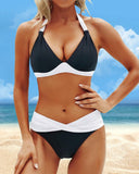 Halter Neck Contrast Color Sexy Two-Piece Bikini