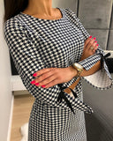 Houndstooth Long-Sleeved Fashion Dress