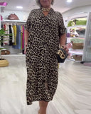 V-Neck Leopard Print Straight Dress