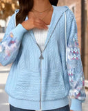 Hooded Contrast Diamond Pattern Coat