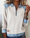 Lapel Denim Patchwork Top