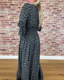 V-Neck Waist Leopard Print Dress