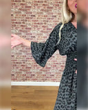 V-Neck Waist Leopard Print Dress