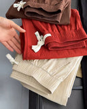 Solid Color Cotton and Linen Drawstring Straight Pants