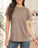 Solid Color Round Neck Lace Patchwork T-Shirt