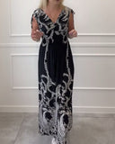 V-Neck Printed Vintage Dress