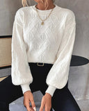 Lantern Sleeve Jacquard Crew Neck Sweater