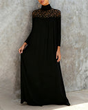 High-Neck Mesh Patchwork Elegant Dress